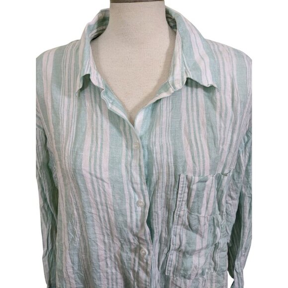 Lemlem by Liya Kebede X H&M Linen Stripe Shirt Womens Size XL Long Sleeve Button - Picture 2 of 7